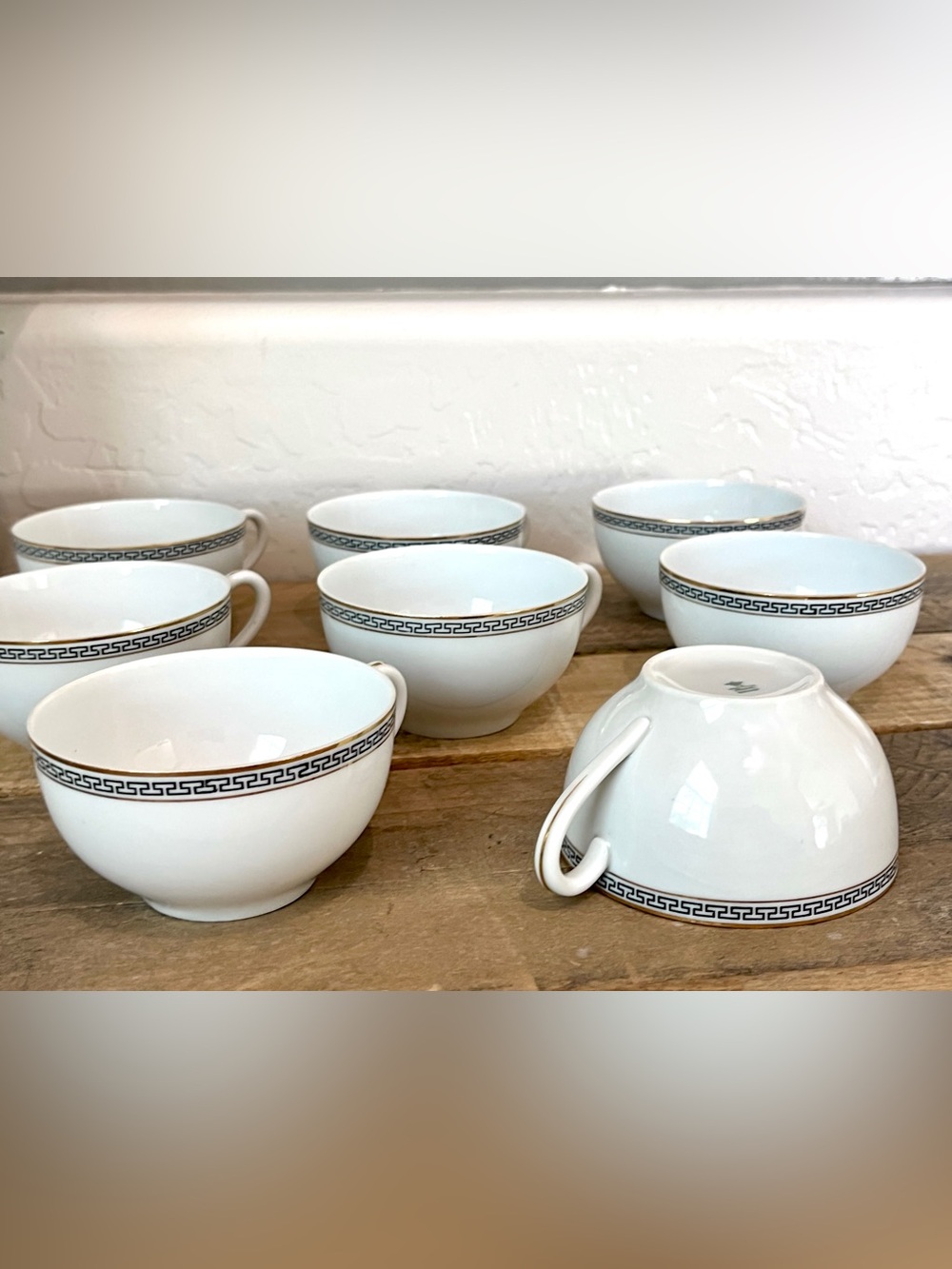 Vintage TK Thun Germany Greek Key White Gold Teacups Set of 8